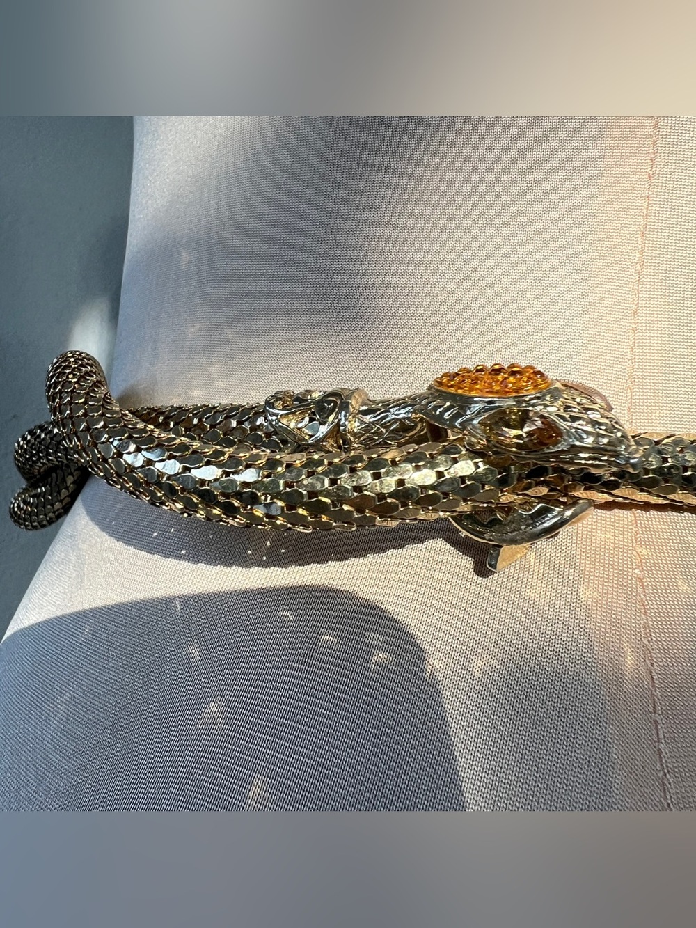 Whiting & Davis Vintage Mesh Snake Belt Necklace Lariat Serpent Signed 46” - Picture 4 of 16